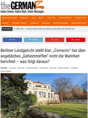 Screenshot ones online-Artikels mit einem Foto der "Villa Adlon"