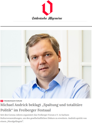 Screenshot eines online Artikels der OAZ mit dem Portrait Michael Andricks