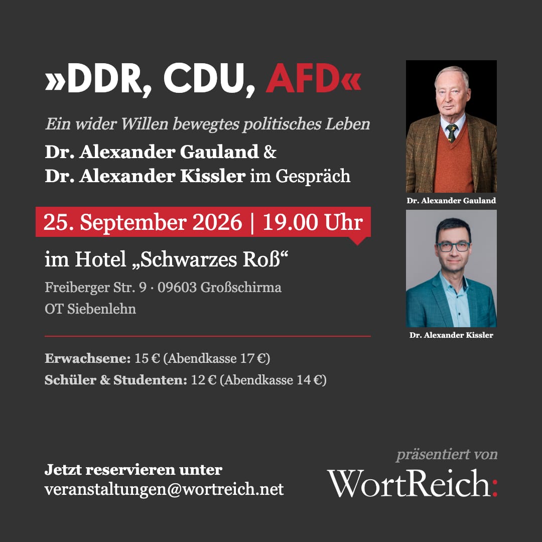 Veranstaltungsplakat mit Alexander Gauland und Alexander Kissler
