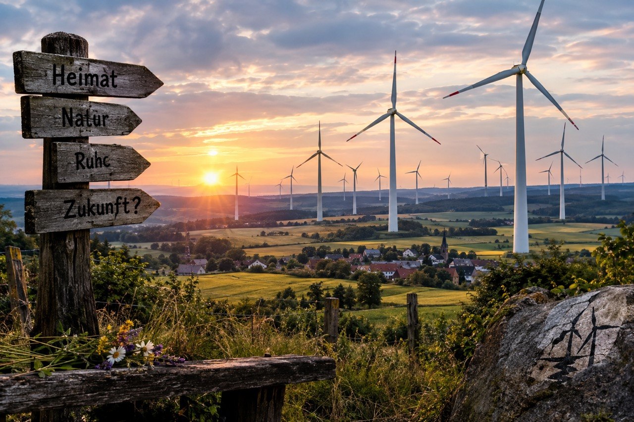 Windkraftanlagen mit Sonnenuntergang