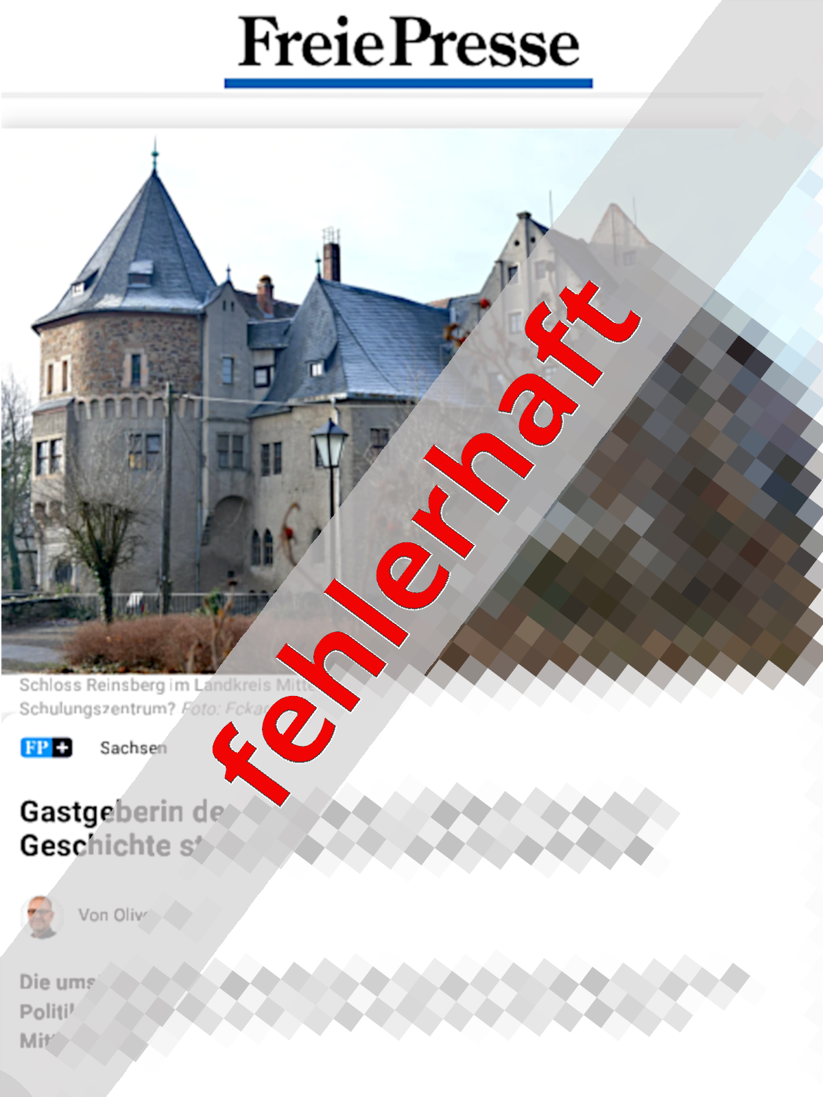 Titelbild des FP-Artikels mit Stempel "fehlerhaft"